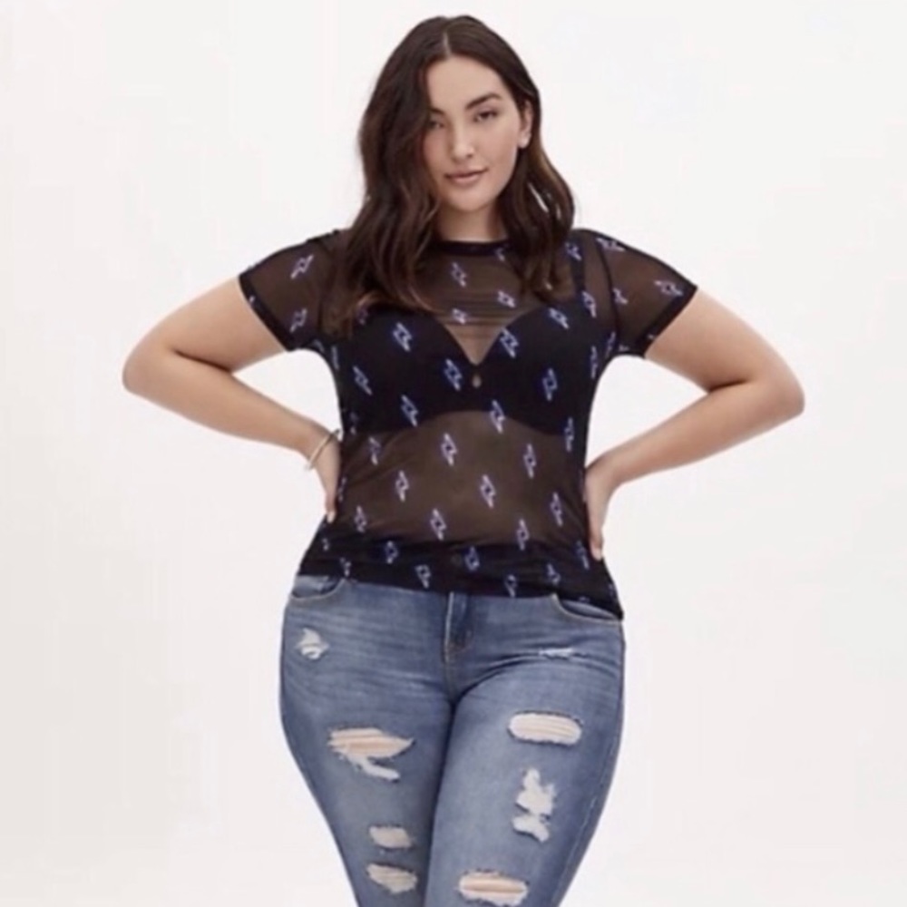Torrid mesh black shirt with lightening bolts, size 0 (12-14). - Picture 10 of 11